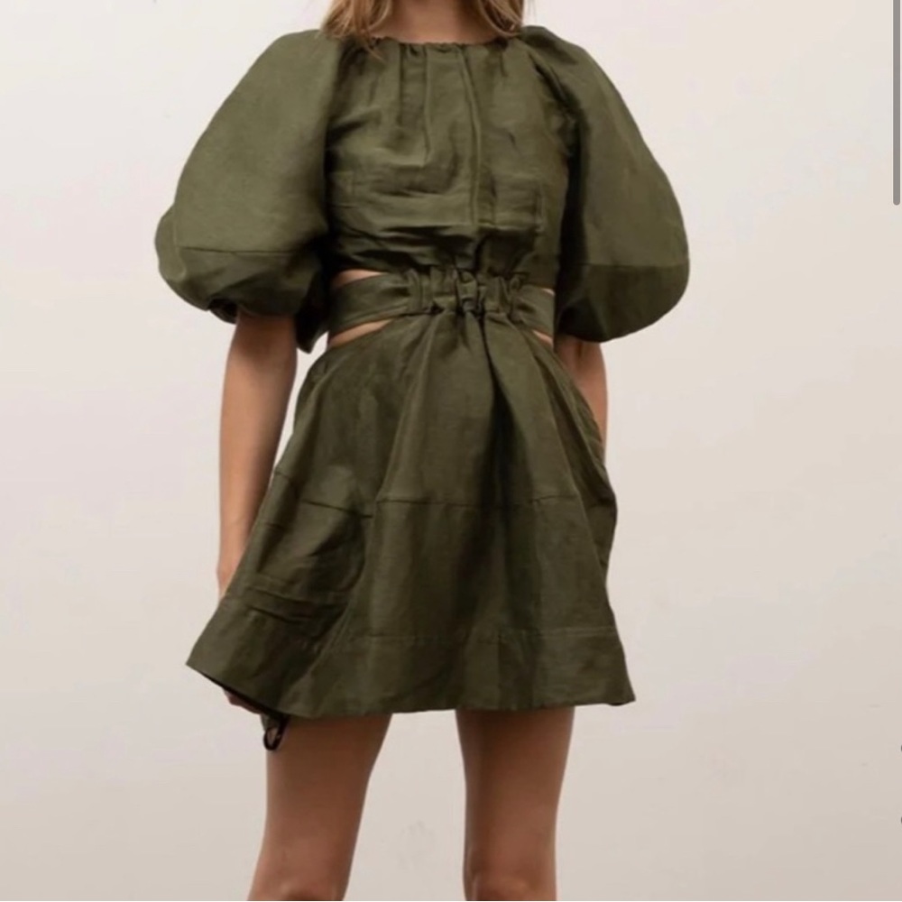 Moon River Balloon Sleeve Cut Out Dress with tie in back